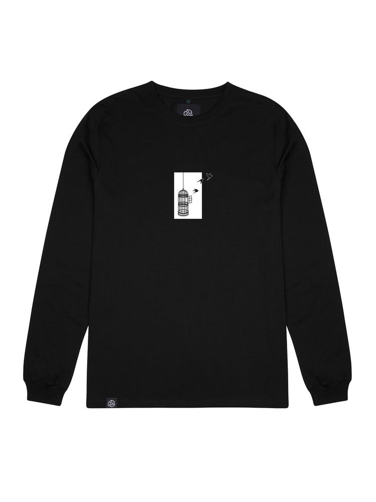 Birdcage Black Long Sleeve Tee - TOMOTO #colour_black