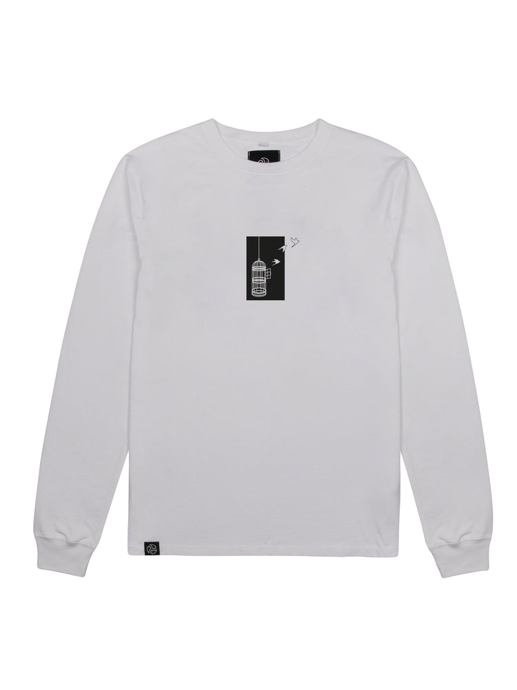 Birdcage White Long Sleeve Tee - TOMOTO #colour_white